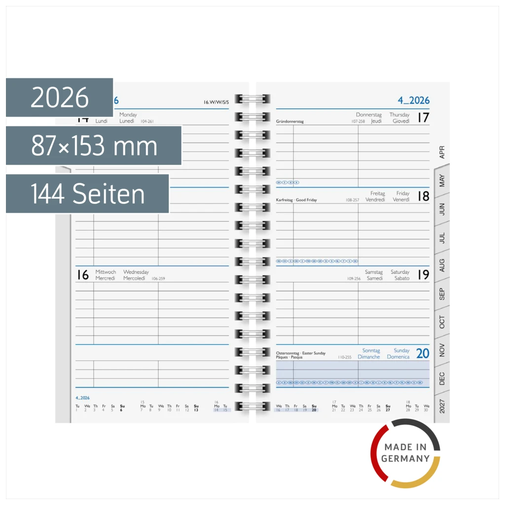 Wochen-Ersatzkalendarium Mod. 756 2026 | 87×153 mm, Karton, weiß