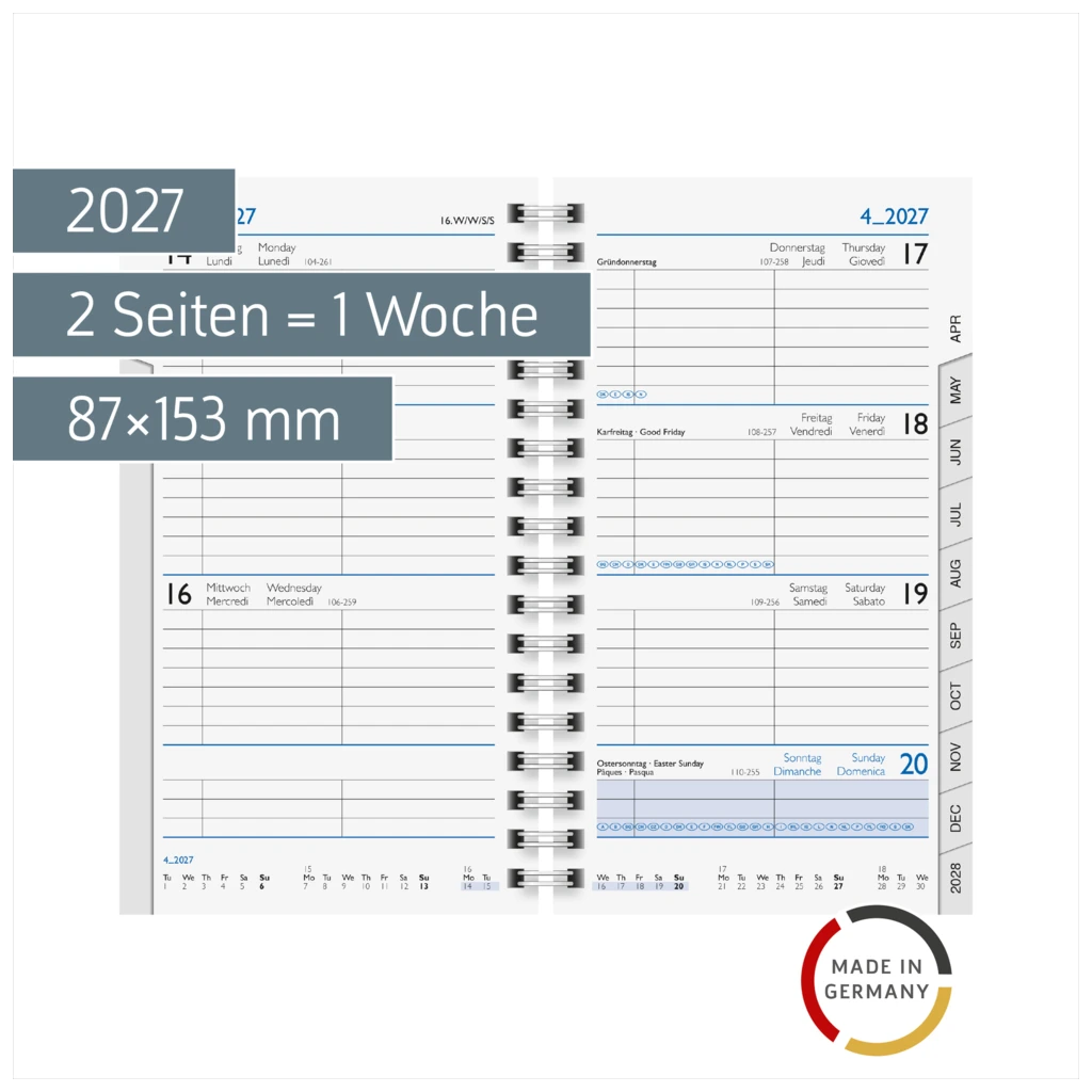 Wochen-Ersatzkalendarium Mod. 756 2027 | 87×153 mm, Karton, weiß