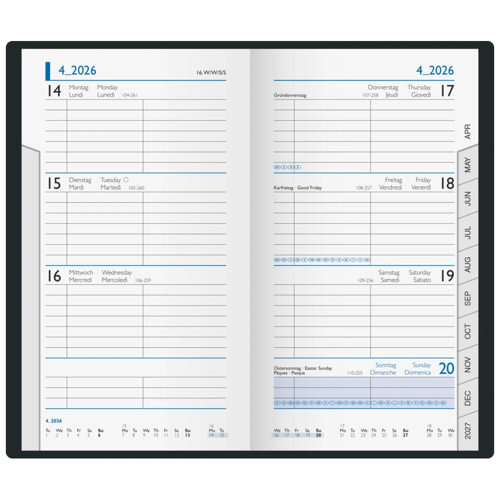 Taschenkalender Mod. 756 2026 | A6, Leder, schwarz