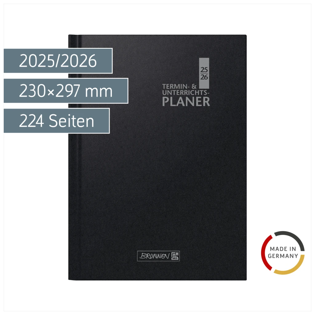 Termin- & Unterrichtsplaner 2025/2026 | A4, Kunststoff, schwarz