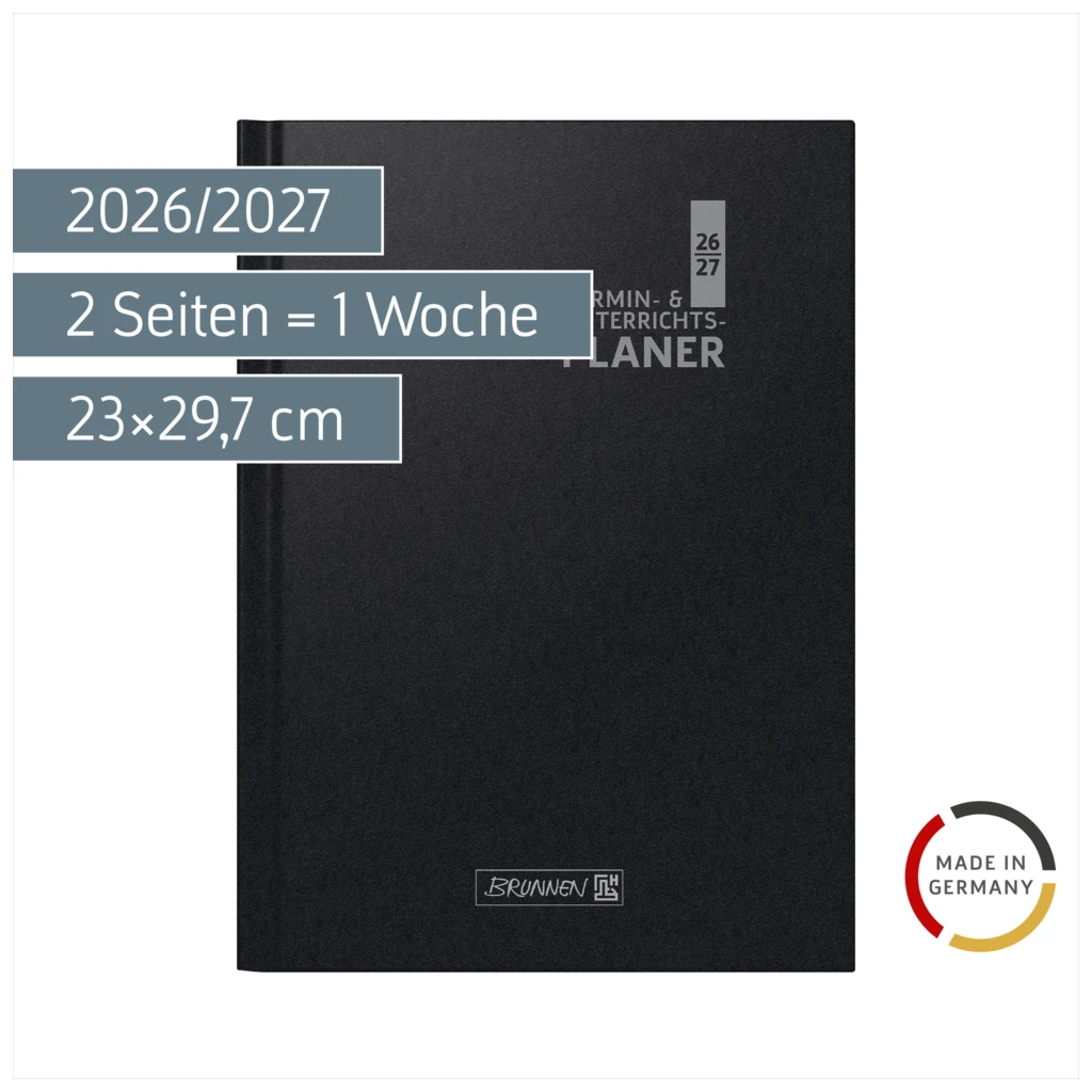 Lehrerkalender 2026/2027 Termin- & Unterrichtsplaner | A4, Kunststoff, schwarz