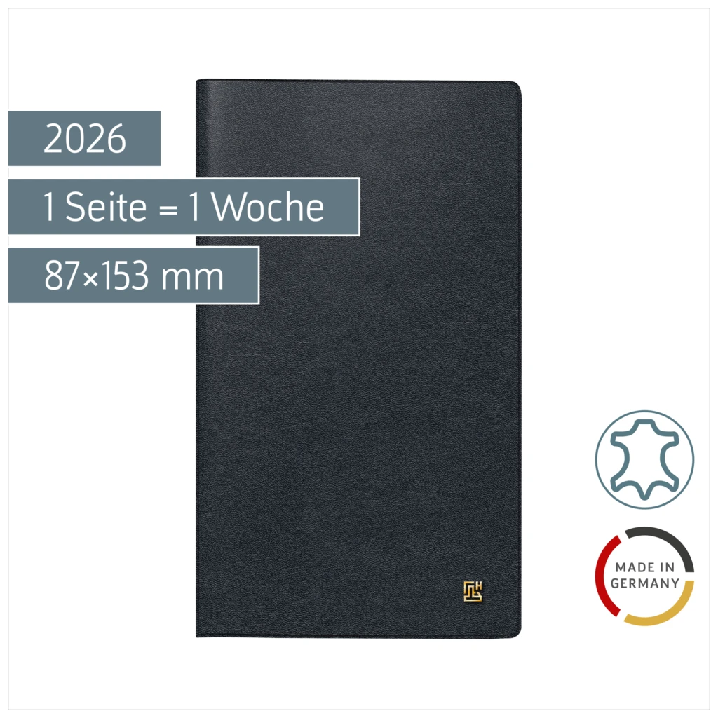 Taschenkalender Mod. 758 2026 | A6, Leder, schwarz