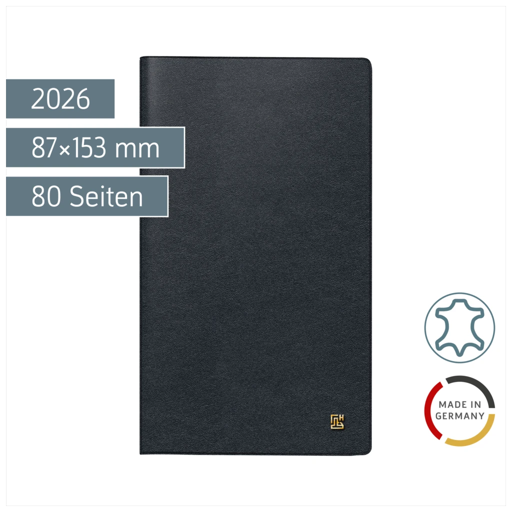Taschenkalender Mod. 758 2026 | A6, Leder, schwarz