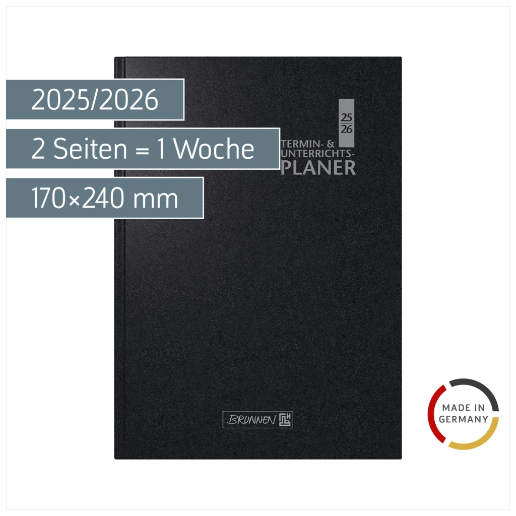 Termin- & Unterrichtsplaner 2025/2026 | A5, Kunststoff, schwarz