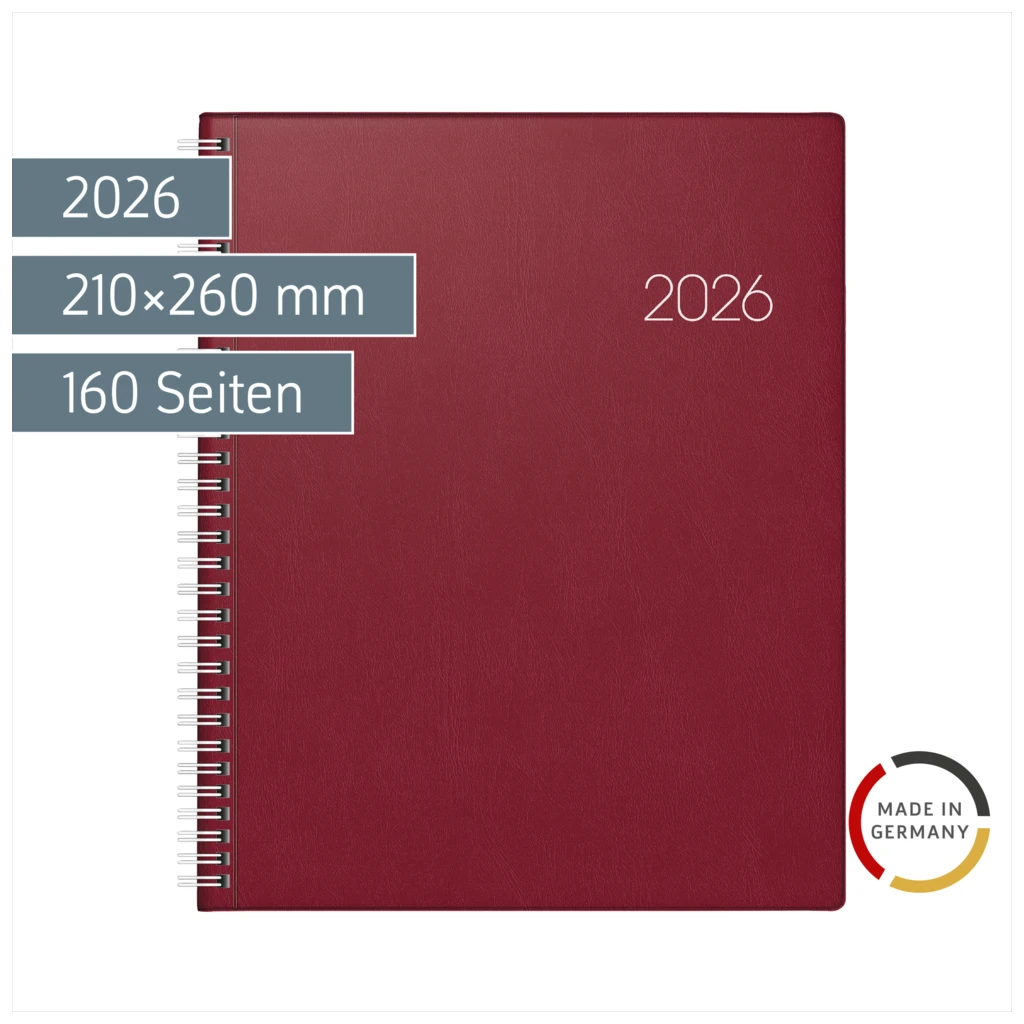 Buchkalender Mod. Manager Wt 7 weektimer 2026 | 210×260 mm, Kunststoff, weinrot