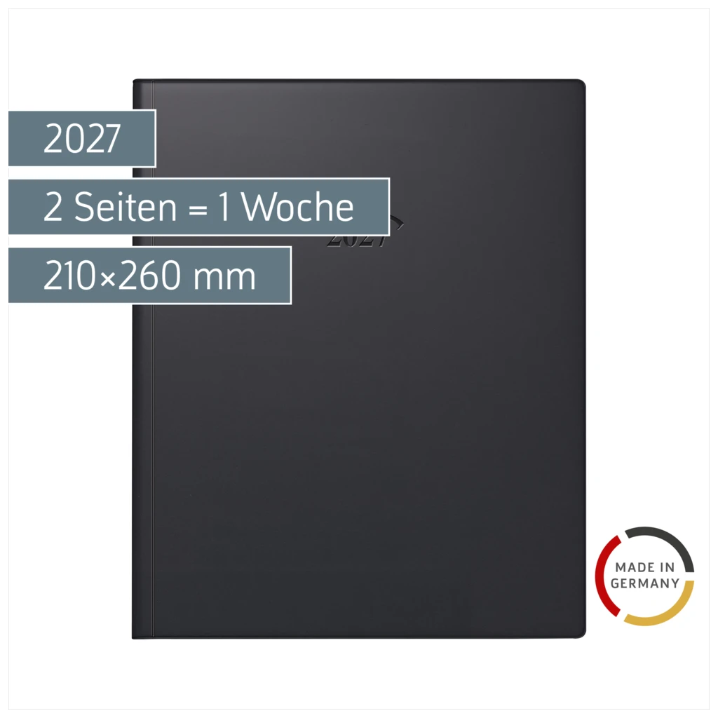 Buchkalender Mod. Manager Wt 7 weektimer 2027 | 210×260 mm, Kunststoff, schwarz