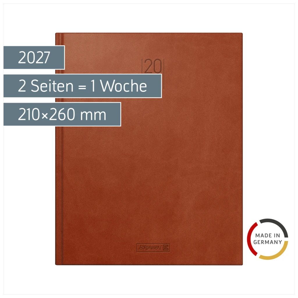 Buchkalender Mod. Manager Wt 7 weektimer 2027 | 210×260 mm, Kunstleder, braun