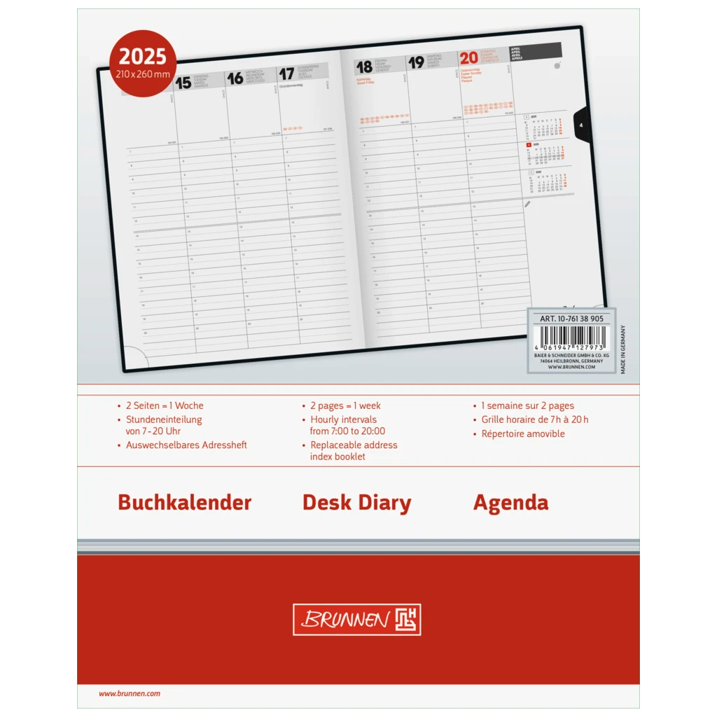 Buchkalender Mod. Manager Wt 7 weektimer '25 | 210×260 mm, Kunstleder, schwarz