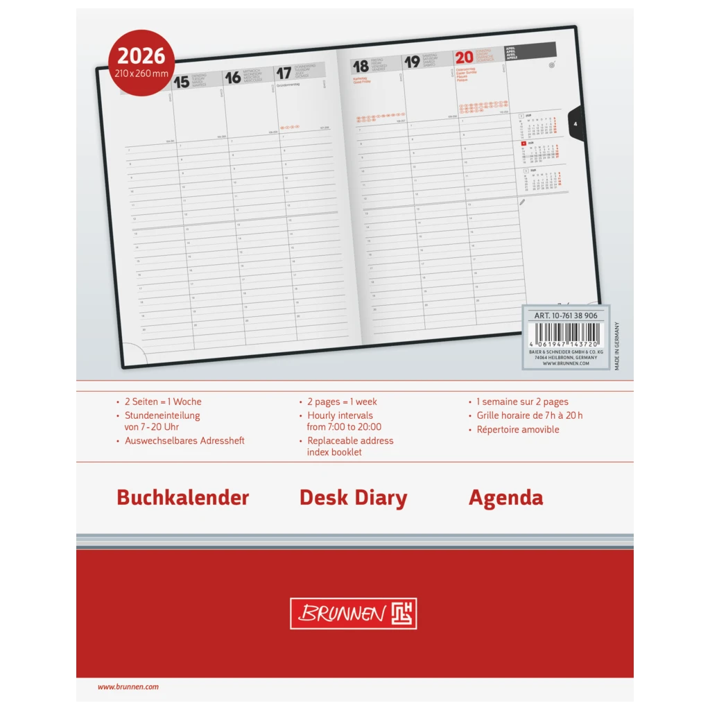 Buchkalender Mod. Manager Wt 7 weektimer 2026 | 210×260 mm, Kunstleder, schwarz