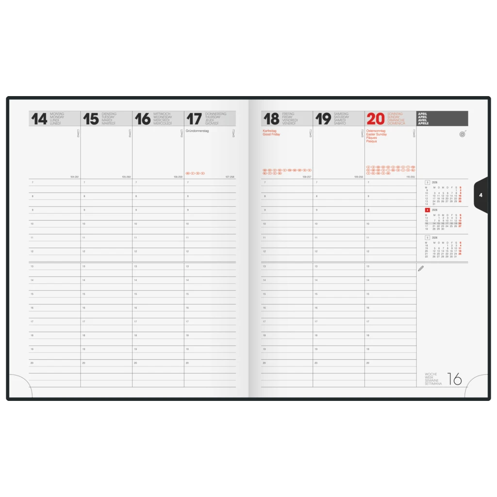 Buchkalender Mod. Manager Wt 7 weektimer 2026 | 210×260 mm, Kunststoff, schwarz