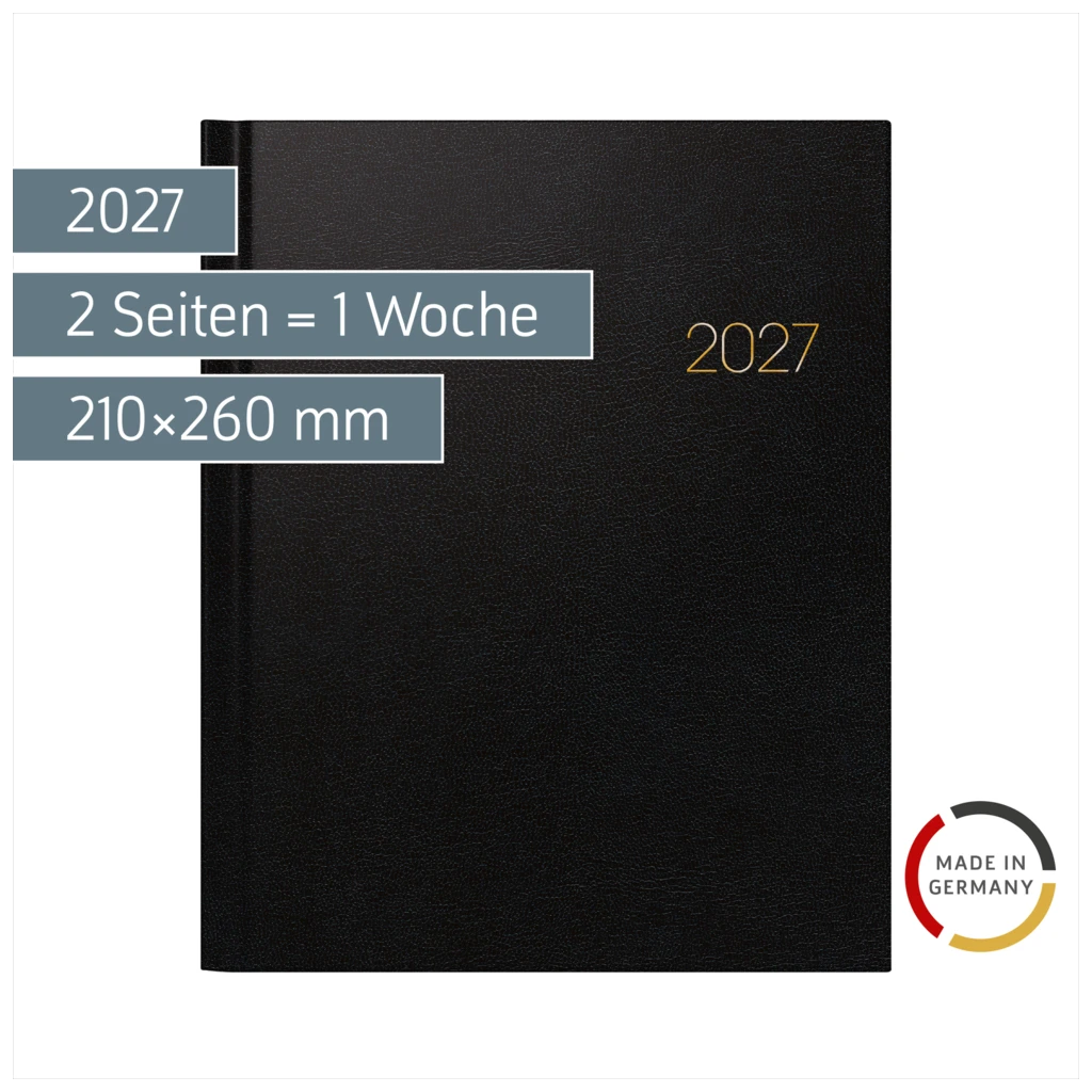 Buchkalender Mod. Manager Wt 7 weektimer 2027 | 210×260 mm, Kunststoff, schwarz