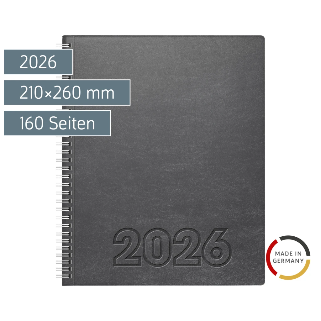 Buchkalender Mod. Manager Wt 7 weektimer 2026 | 210×260 mm, Kunstleder, grau