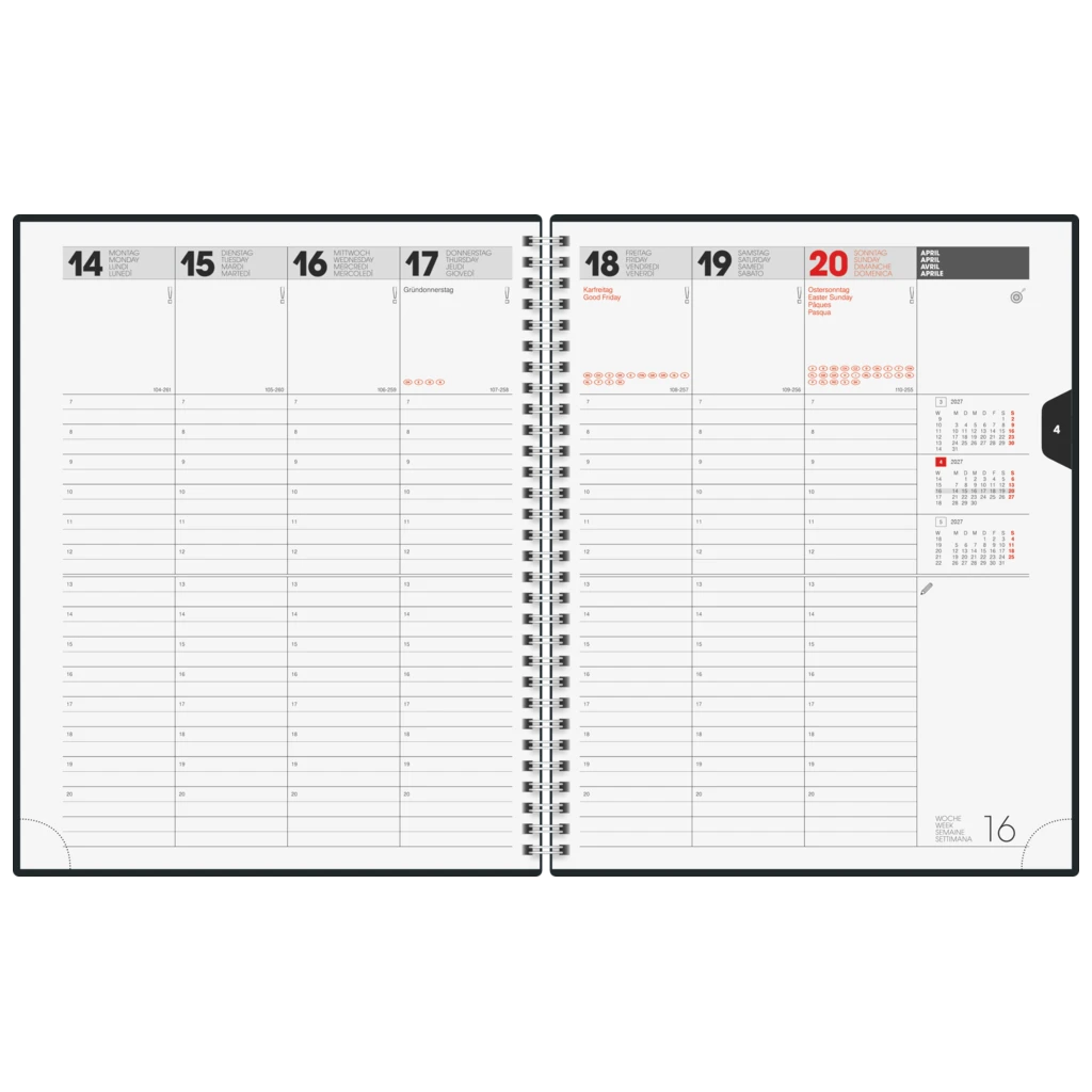 Buchkalender Mod. Manager Wt 7 weektimer 2027 | 210×260 mm, Kunstleder, grau