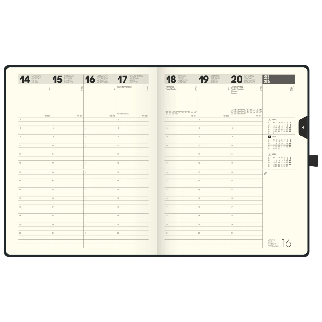 Buchkalender Kompagnon Mod. 761 66 2026 | 210×260 mm, Kunststoff, schwarz