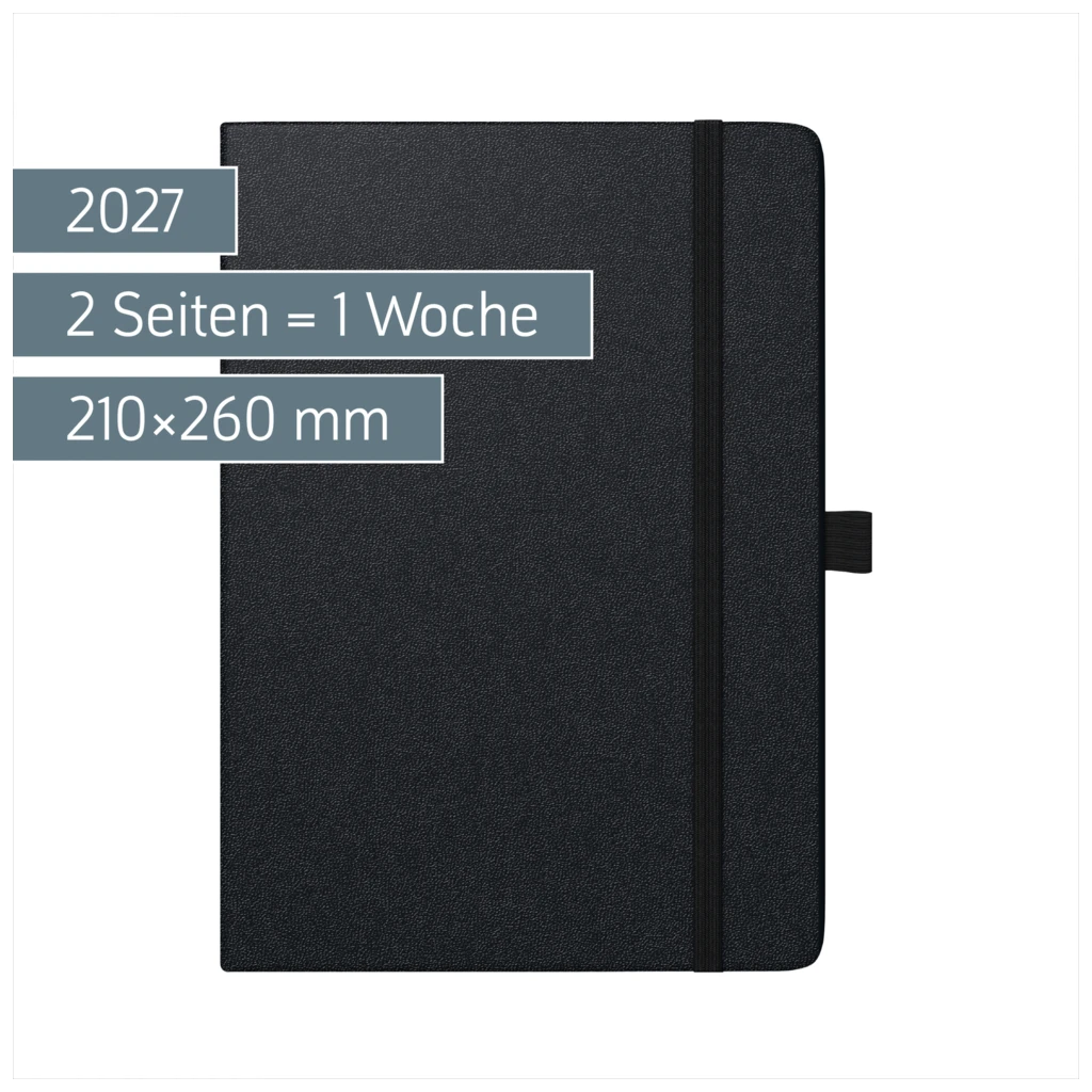 Buchkalender Kompagnon Mod. 761 66 2027 | 210×260 mm, Kunststoff, schwarz