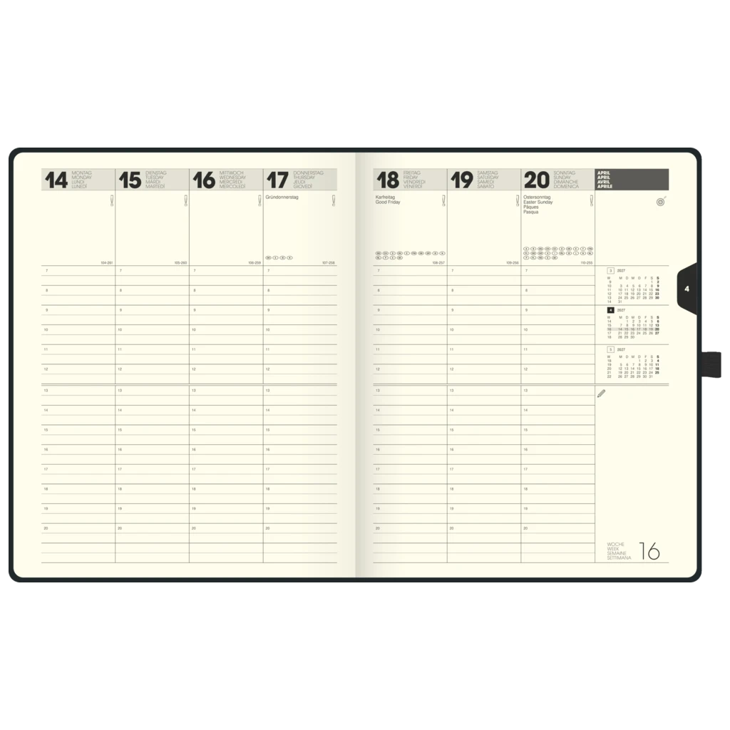 Buchkalender Kompagnon Mod. 761 66 2027 | 210×260 mm, Kunststoff, schwarz