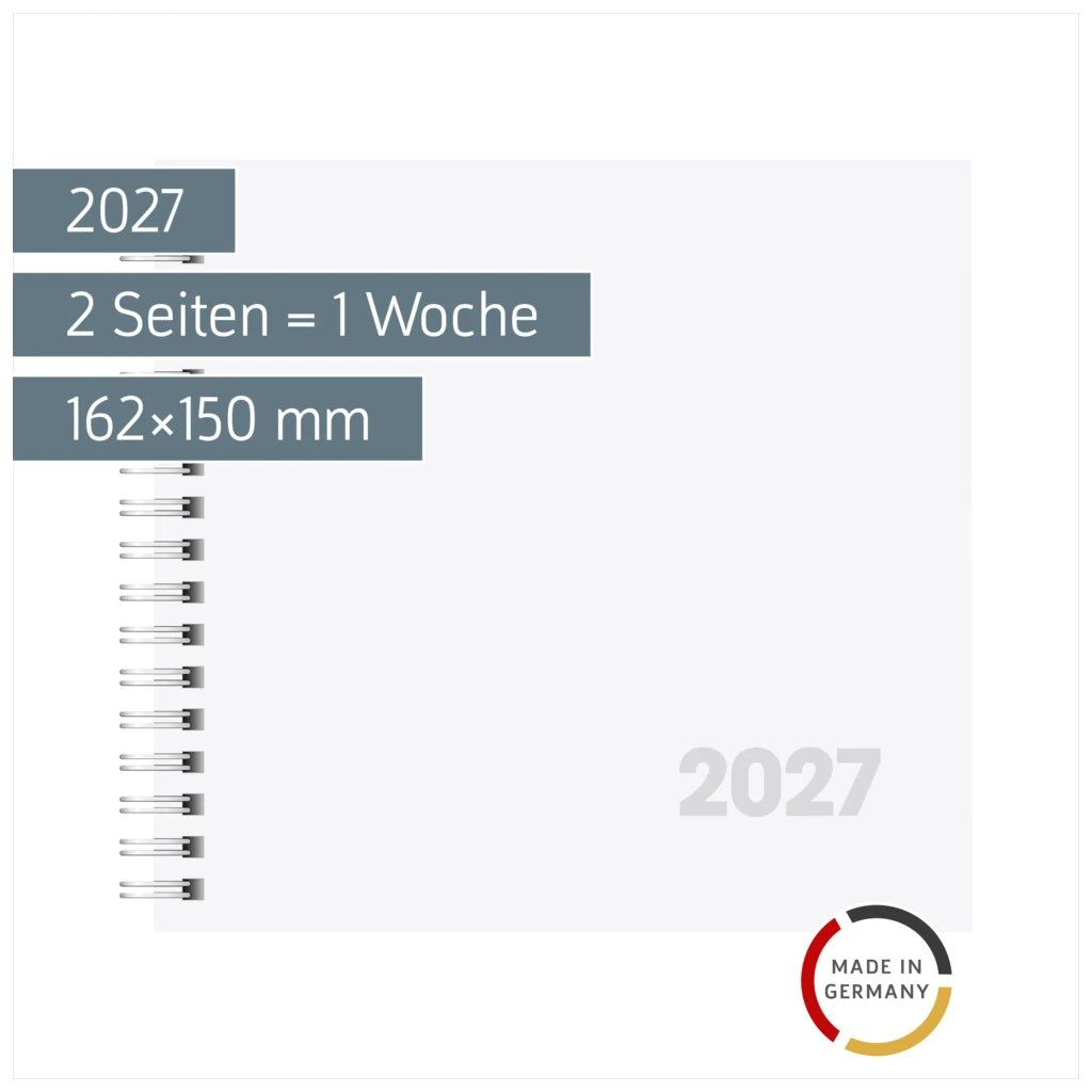 Buchkalender Mod. 762 2027 | 162×150 mm, Karton, weiß
