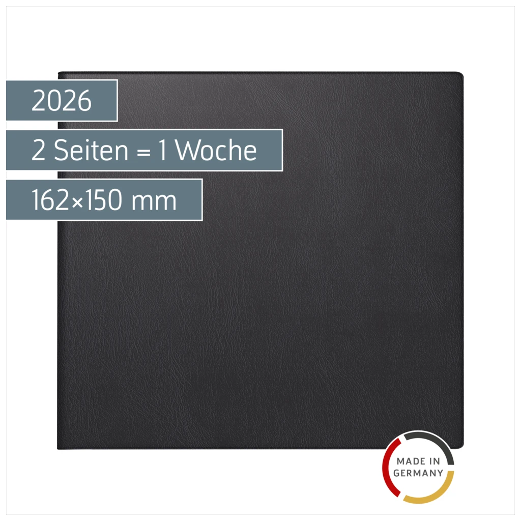 Buchkalender Mod. 762 2026 | 162×150 mm, Kunststoff, schwarz
