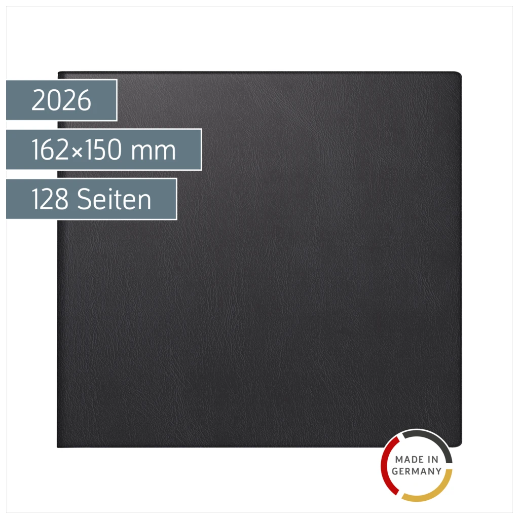 Buchkalender Mod. 762 2026 | 162×150 mm, Kunststoff, schwarz
