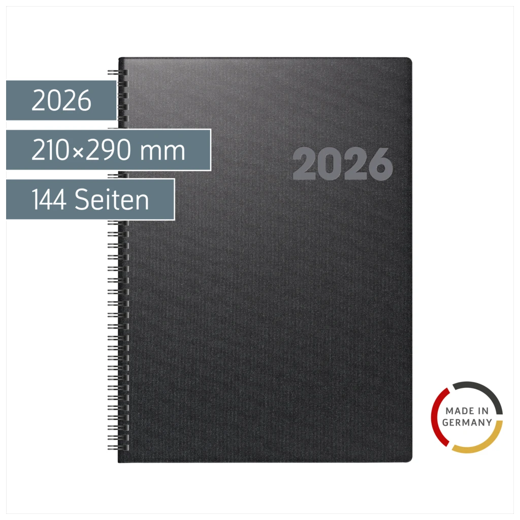 Buchkalender Mod. 763 2026 | A4, Kunststoff, vulkanschwarz