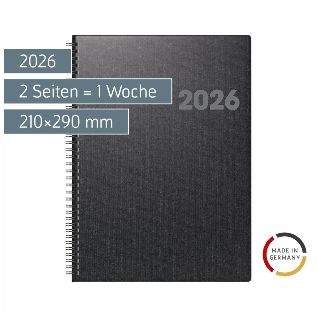 Buchkalender Mod. 763 2026 | A4, Kunststoff, vulkanschwarz