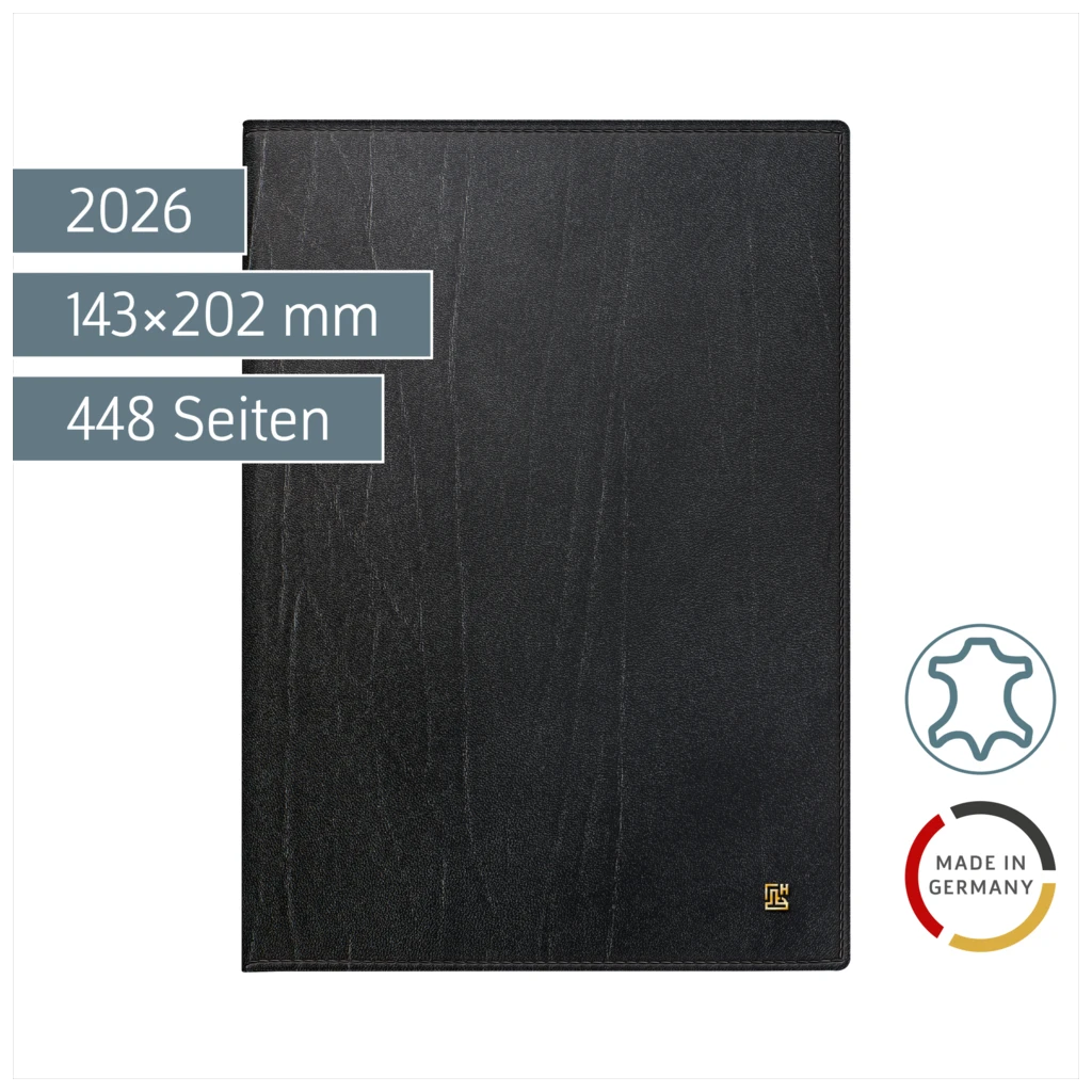 Buchkalender Mod. 765 2026 | A5, Leder, schwarz