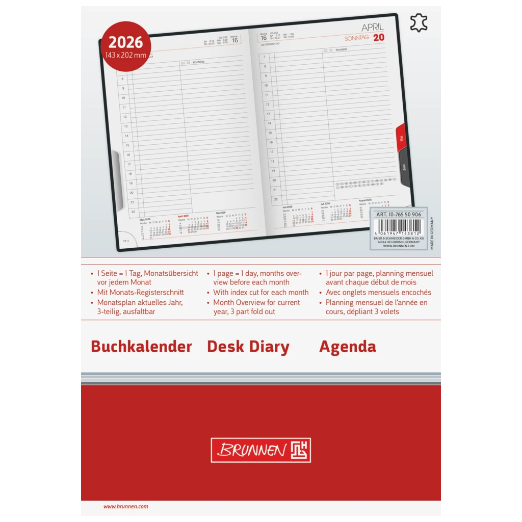 Buchkalender Mod. 765 2026 | A5, Leder, schwarz