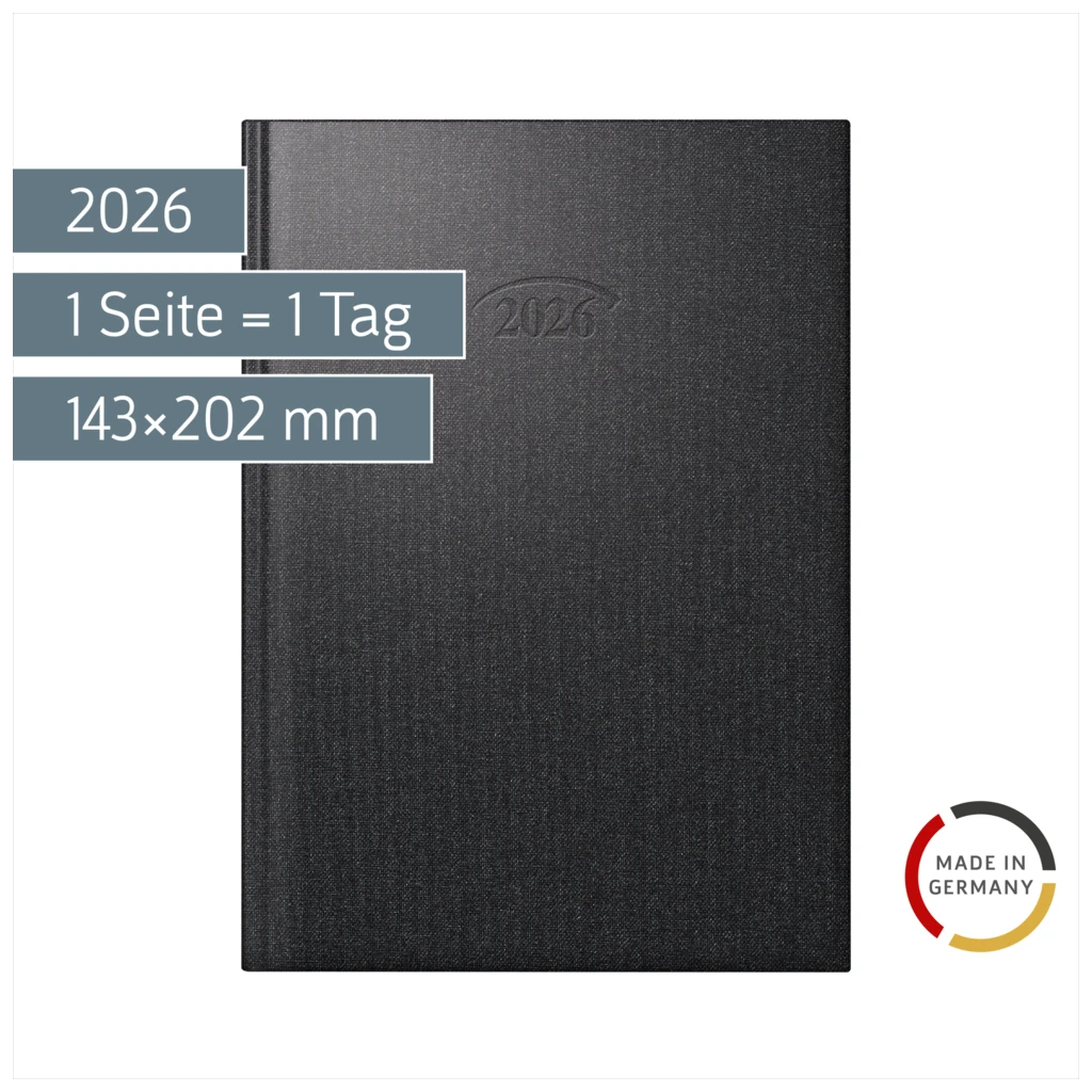 Buchkalender Mod. 765 2026 | A5, Kunststoff, vulkanschwarz