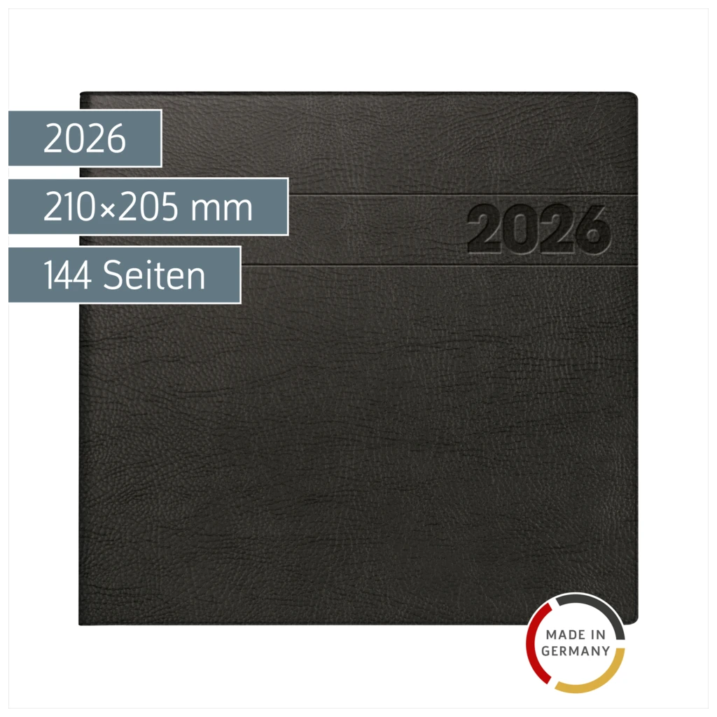 Buchkalender Mod. 766 2026 | 210×205 mm, Kunststoff, schwarz
