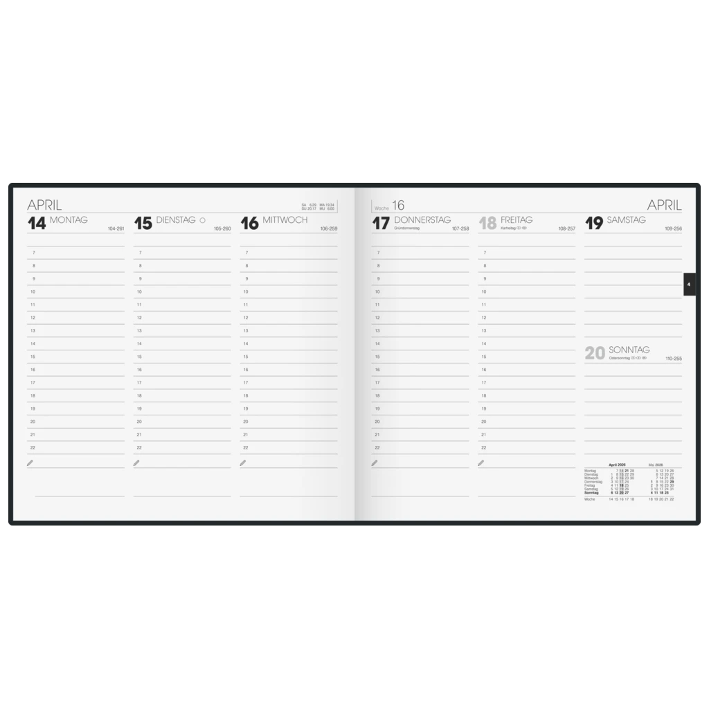 Buchkalender Mod. 766 2026 | 210×205 mm, Kunststoff, schwarz