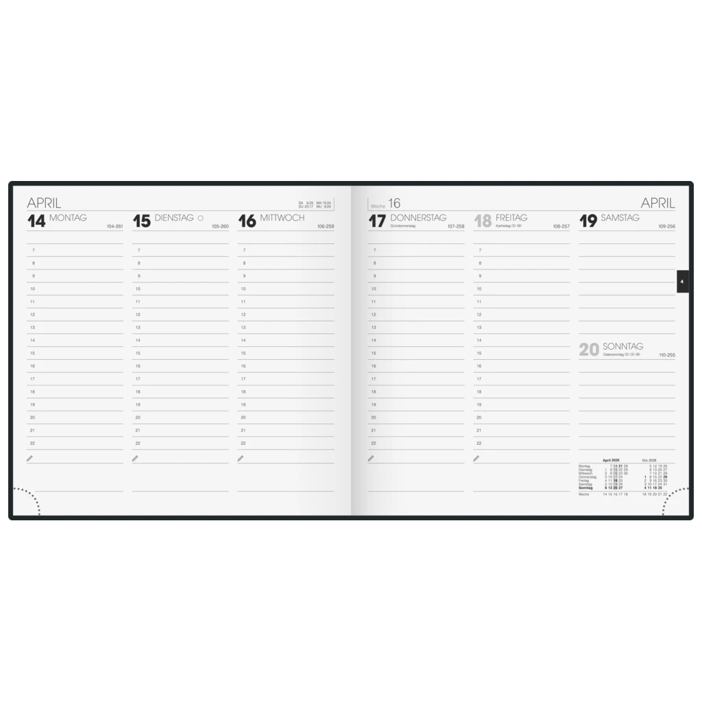 Buchkalender Mod. 766 2026 | 210×205 mm, Kunststoff, schwarz
