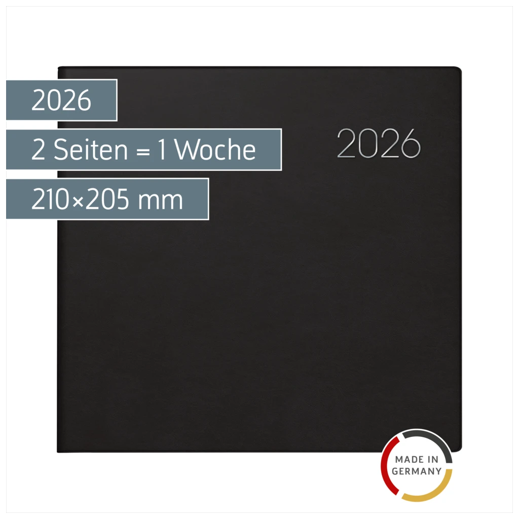 Buchkalender Mod. 766 2026 | 210×205 mm, Kunststoff, schwarz