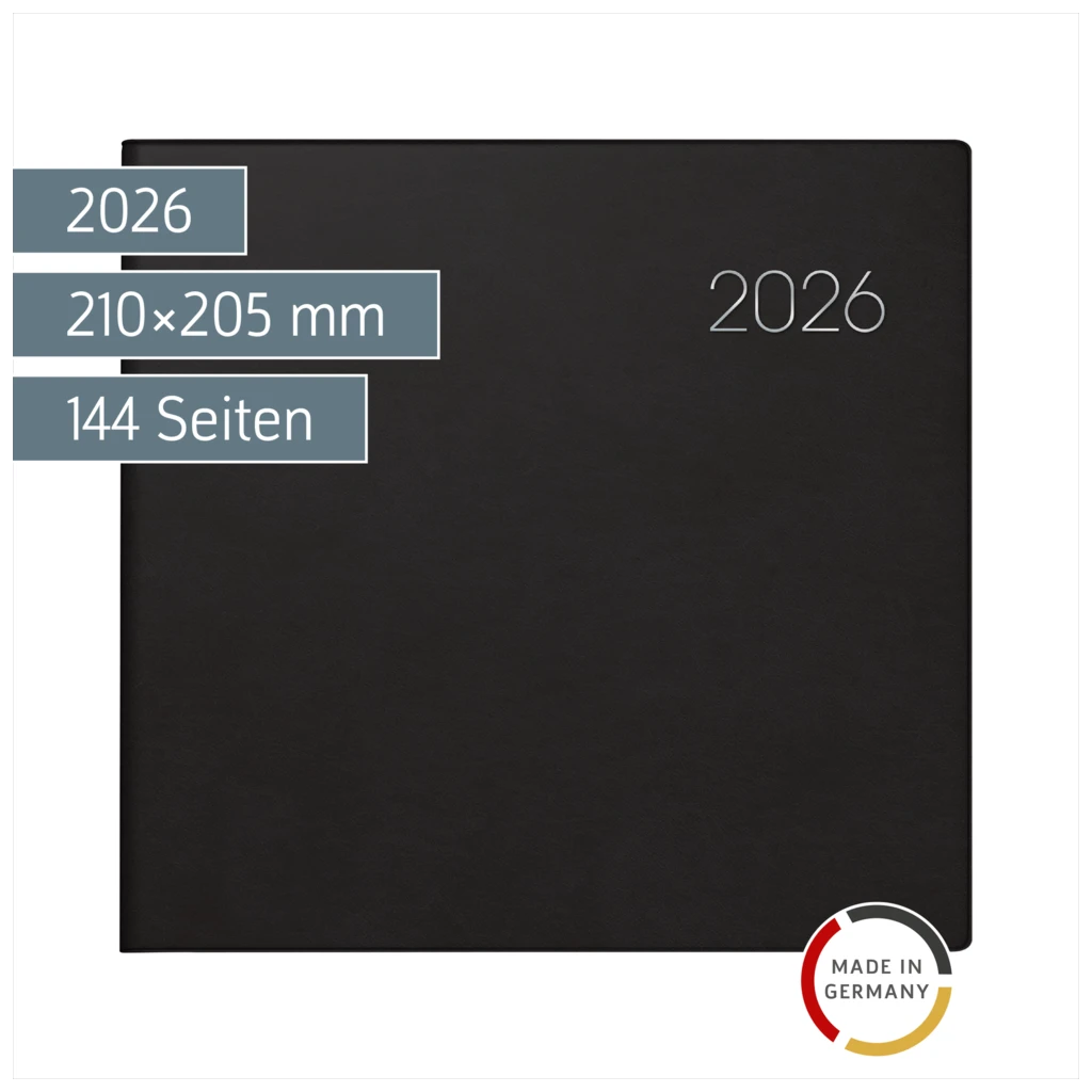Buchkalender Mod. 766 2026 | 210×205 mm, Kunststoff, schwarz