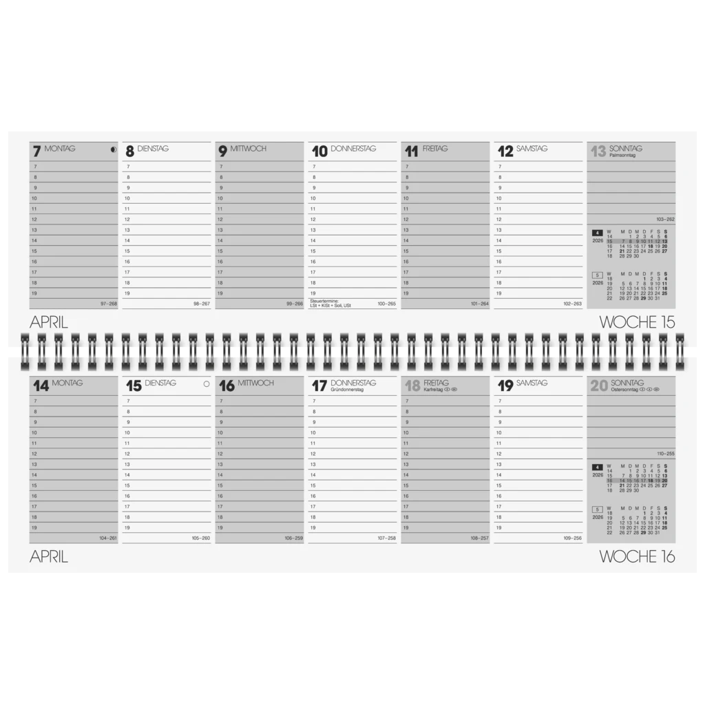 Querterminbuch Mod. 771 2026 | 326×102 mm, Karton, sortiert