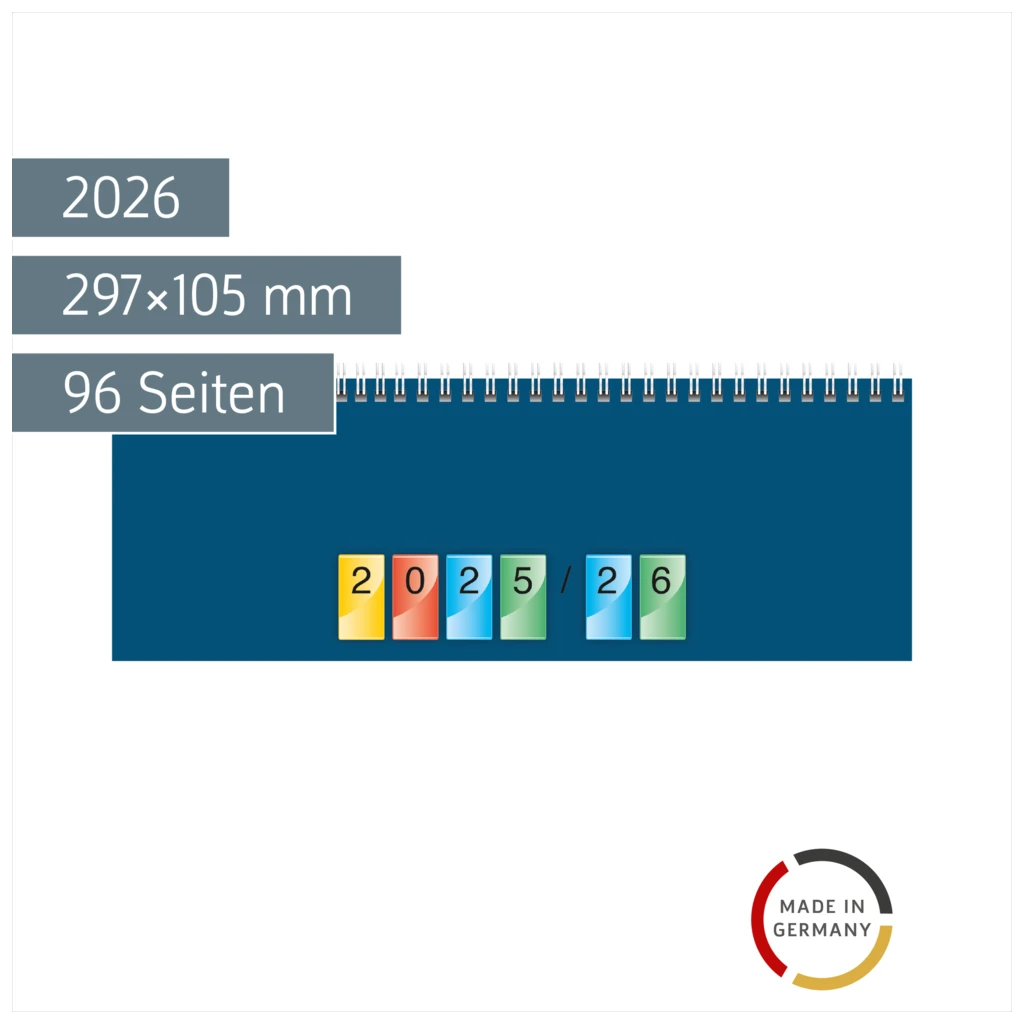 Querterminbuch DATAline Mod. 771 2026 | 297×105 mm, Karton, blau