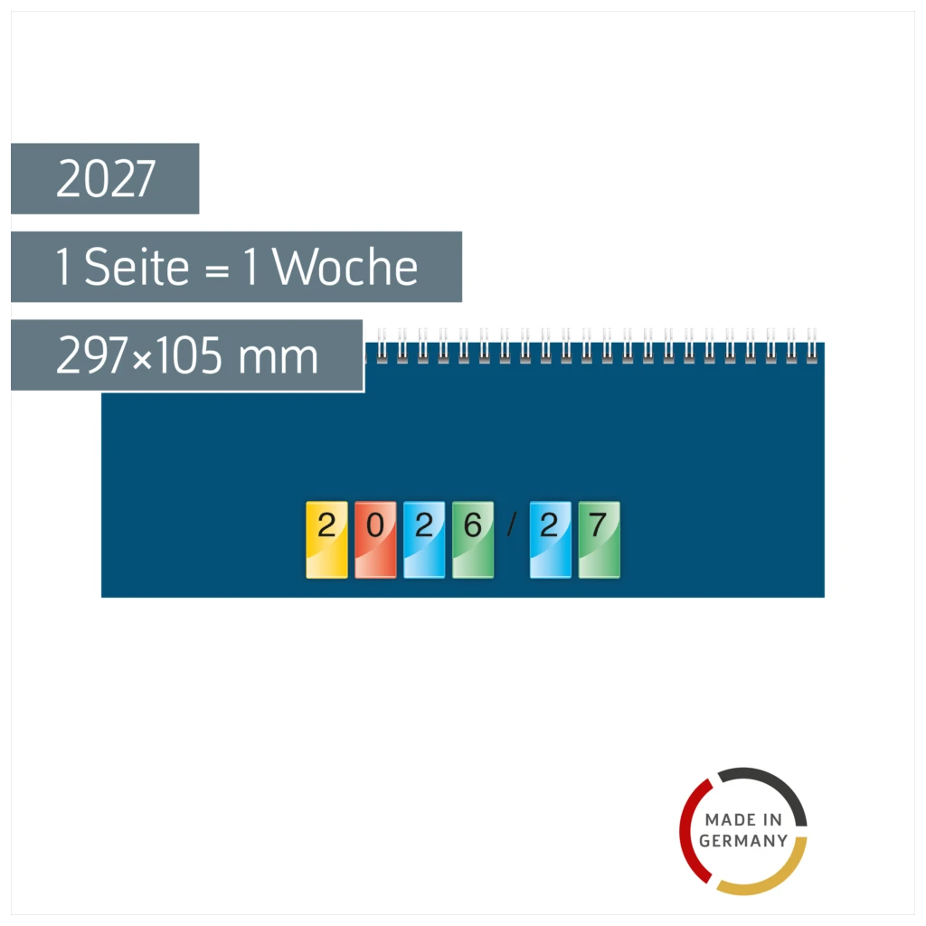 Querterminbuch DATAline Mod. 771 2027 | 297×105 mm, Karton, blau