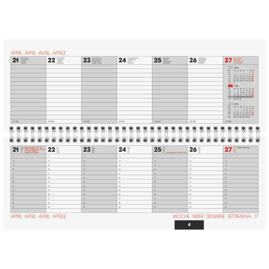 Querterminbuch Mod. 772 2026 | 297×105 mm, Karton, coral