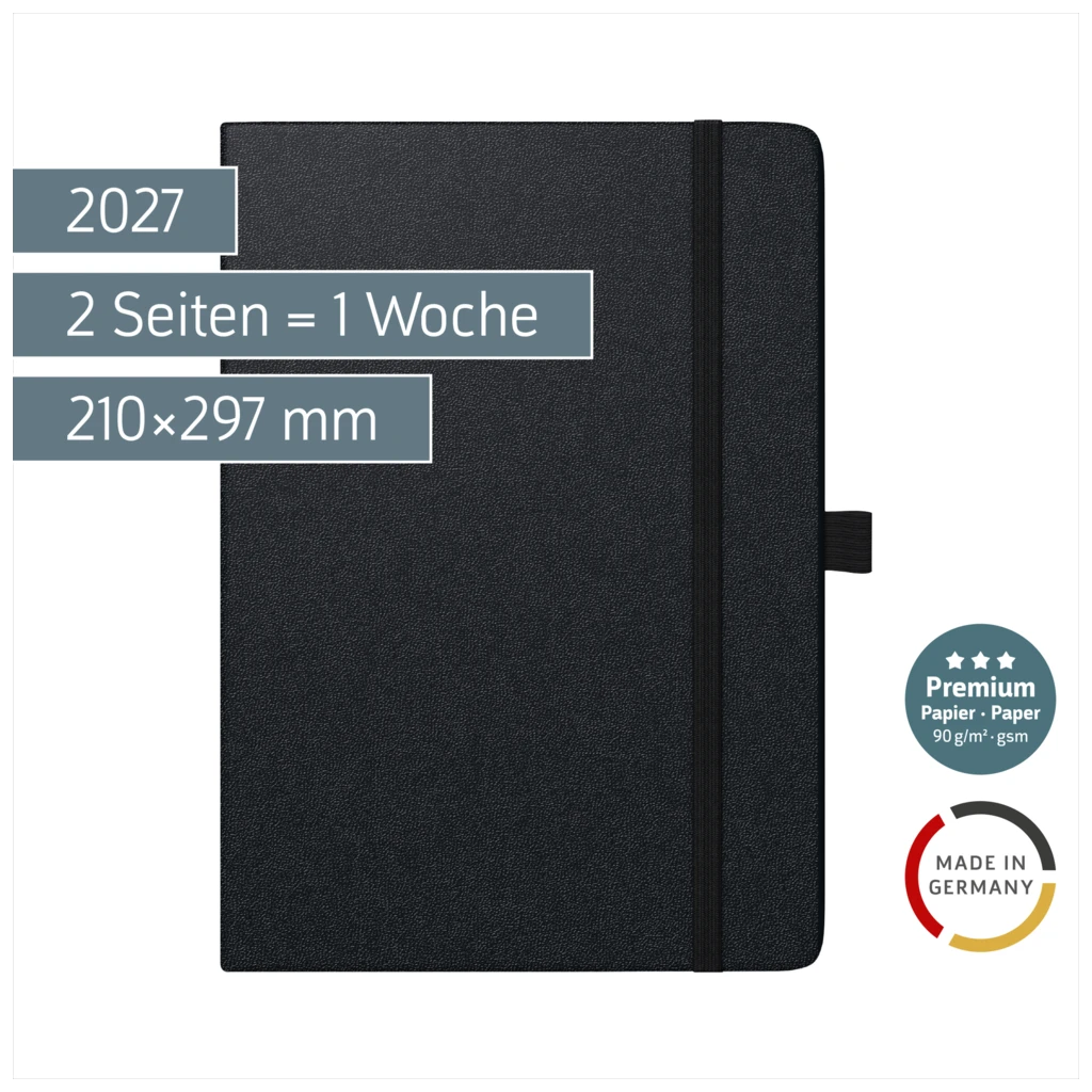 Buchkalender Premium Mod. 781 2027 | A4, Kunststoff, schwarz