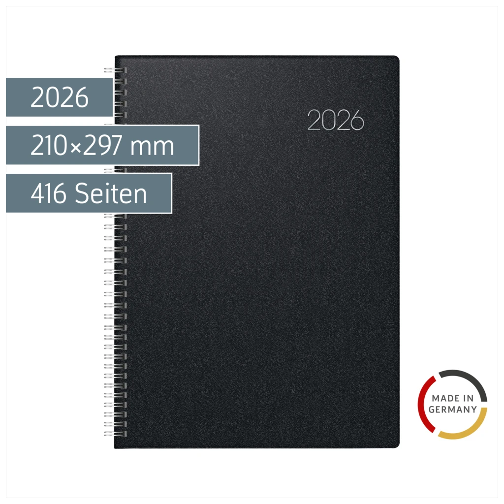 Buchkalender Mod. 787 2026 | A4, Kunststoff, schwarz