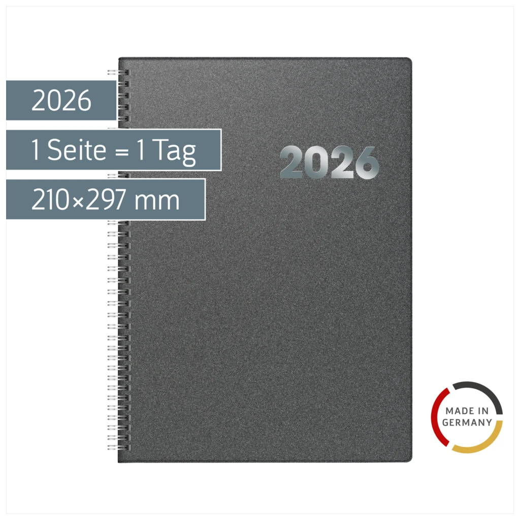 Buchkalender Mod. 789 2026 | A4, Kunststoff, grau