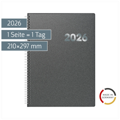 Buchkalender Mod. 789 2026 | A4, Kunststoff, grau