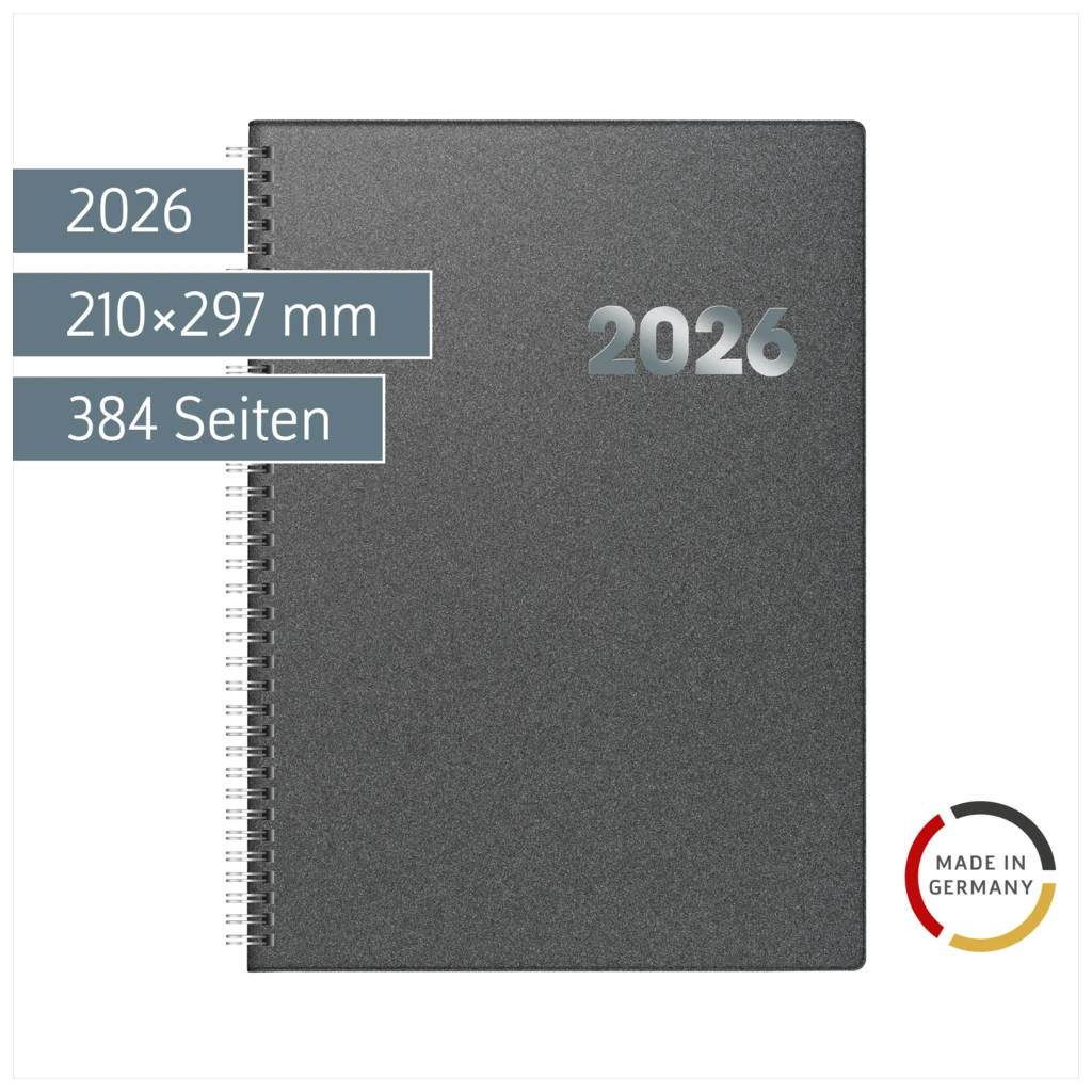 Buchkalender Mod. 789 2026 | A4, Kunststoff, grau