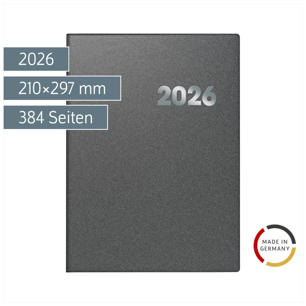 Buchkalender Mod. 789 2026 | A4, Kunststoff, grau