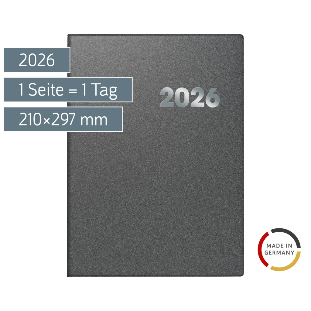 Buchkalender Mod. 789 2026 | A4, Kunststoff, grau