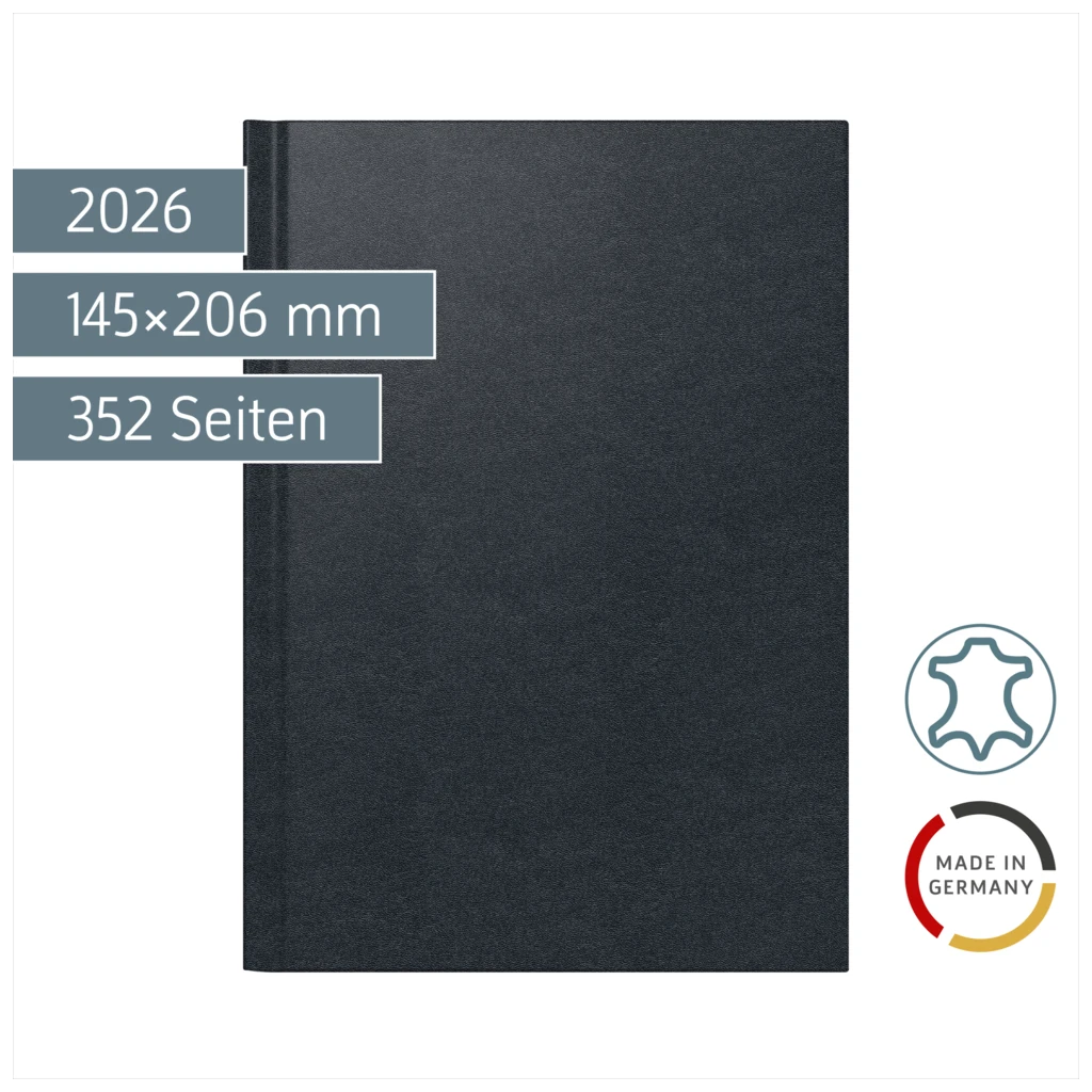 Buchkalender Mod. 795 2026 | A5, Leder, schwarz