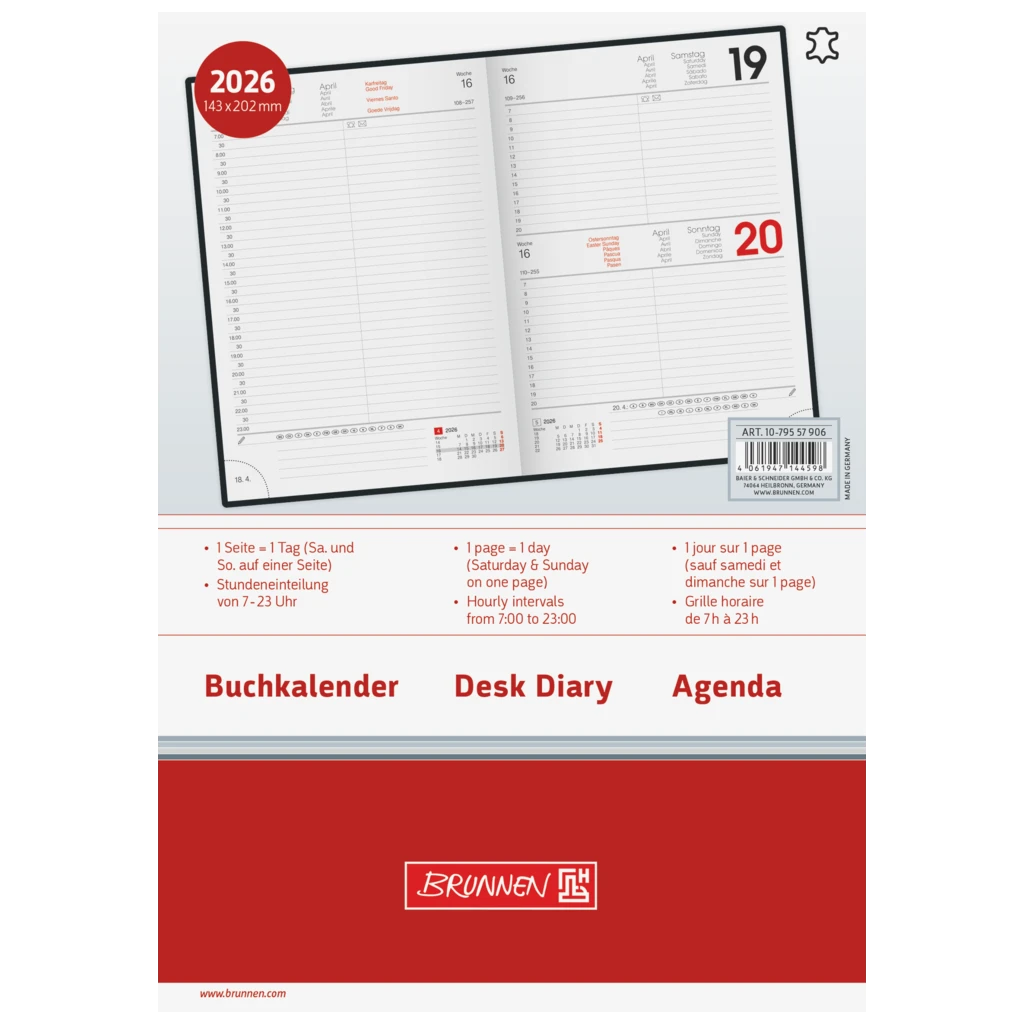 Buchkalender Mod. 795 2026 | A5, Leder, schwarz
