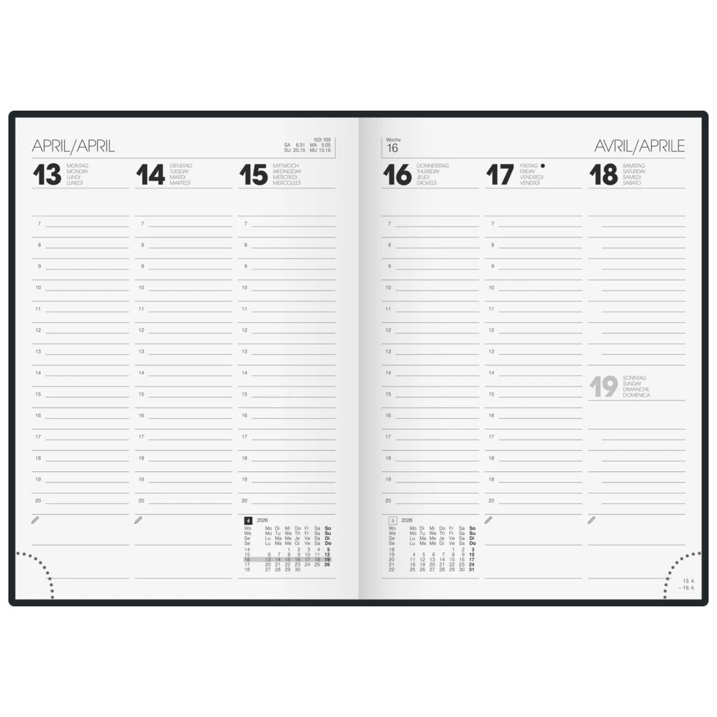 Buchkalender Mod. 796 2026 | A5, Karton, schwarz