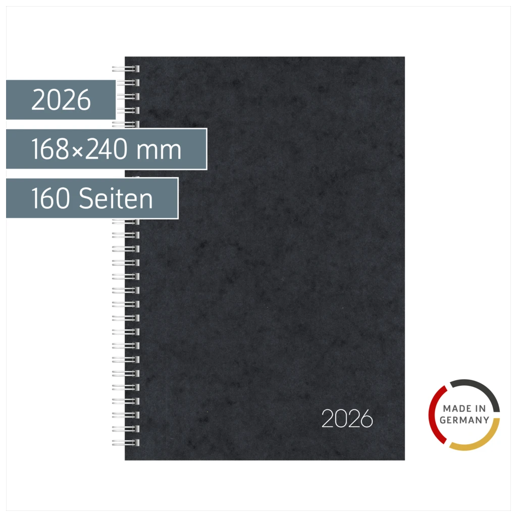 Buchkalender Mod. 797 2026 | 168×240 mm, Karton, schwarz