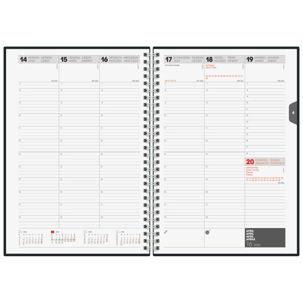 Buchkalender Mod. 797 2026 | 168×240 mm, Karton, schwarz