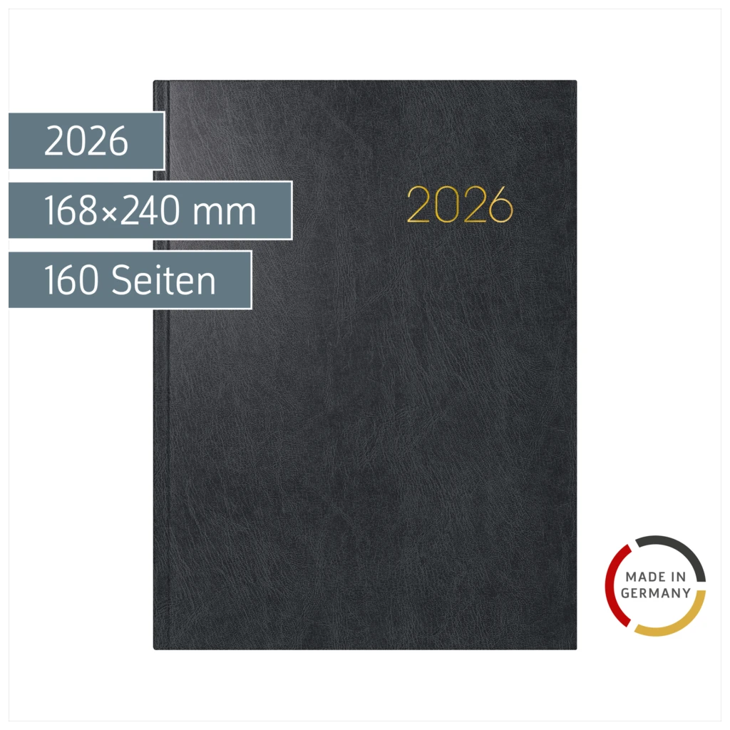 Buchkalender Mod. 797 2026 | 168×240 mm, Kunststoff, schwarz